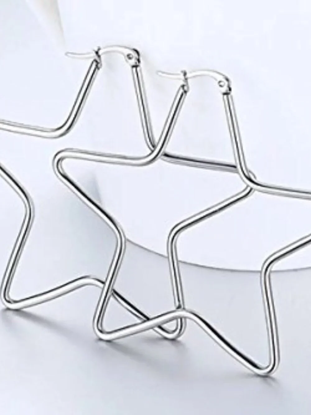 Stainless Steel Star Hoop Ears Large Shaped High Polished Dangle Earings